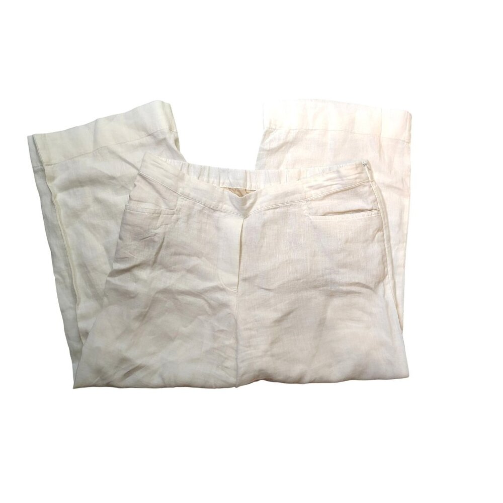 J. Jill Love Linen Size Medium White Capri Cropped Wide Leg Pants, Pockets